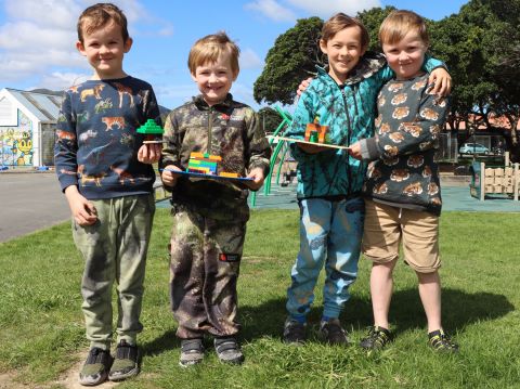 Leo,Arley and Bodhi Hall, with Miles Faulknor, at the Moerā Reserve..JPG